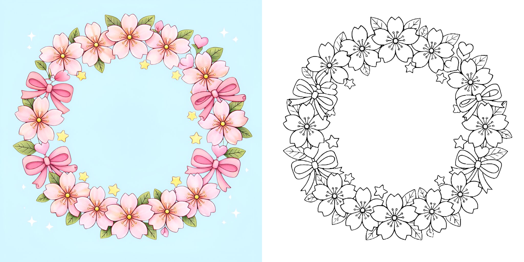 桜の花のリース 塗り絵 ft