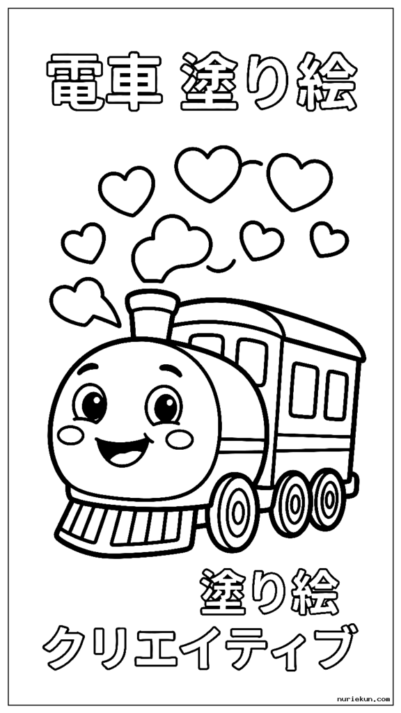 煙突からハート型の蒸気雲を吹き出す幸せな漫画の列車