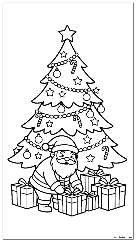 真夜中にサンタクロースがこっそり枝の下にプレゼントを置くクリスマスツリー