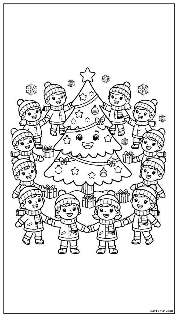 笑顔のかわいい漫画のクリスマス ツリー
