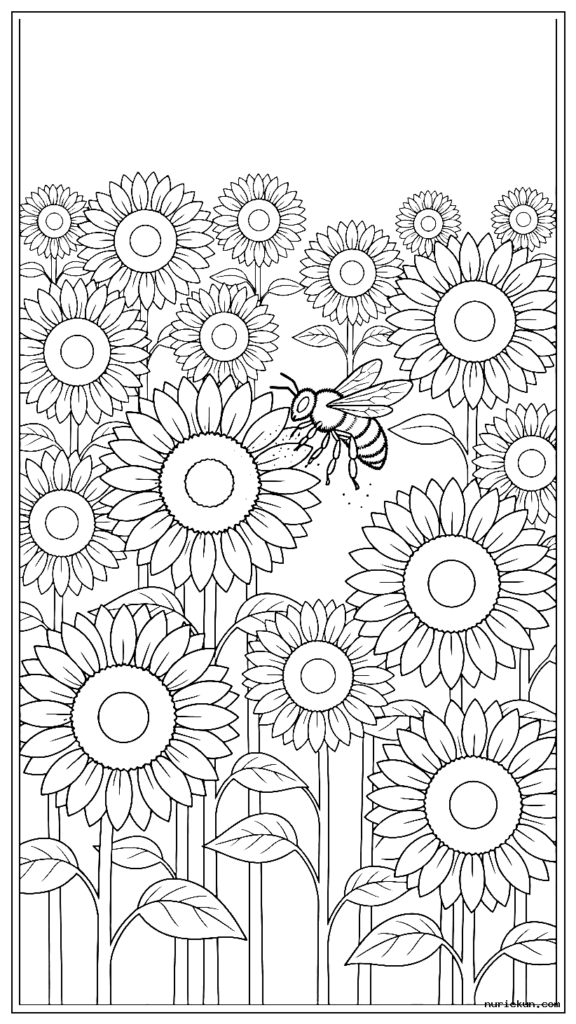 花粉を集めるミツバチがいるひまわり畑