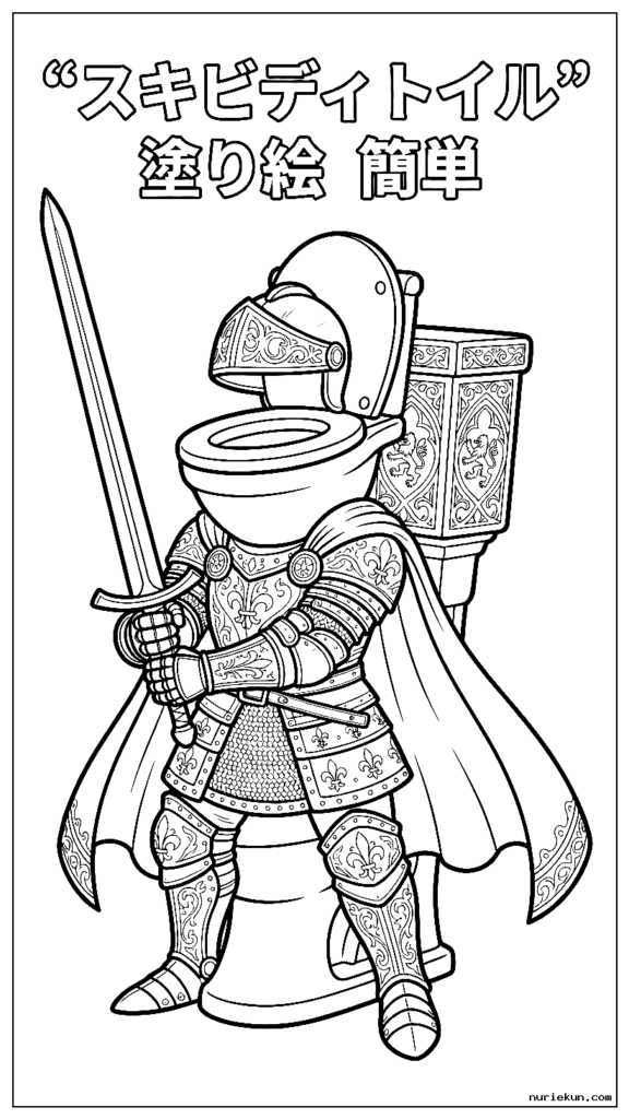 詳細なパターンを持つ華やかな鎧を着た中世の騎士としてのスキビディ トイレのキャラクター