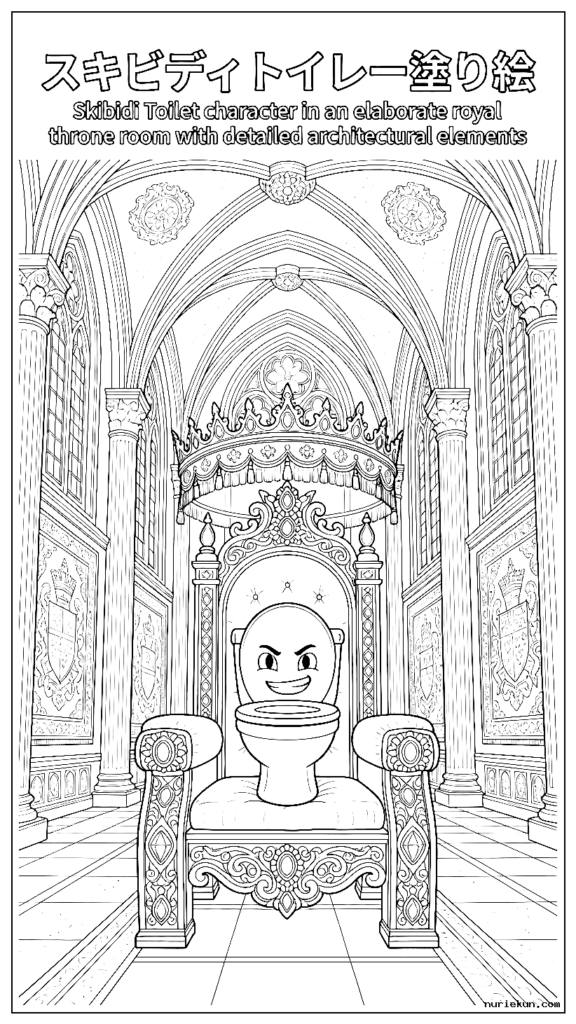 詳細な建築要素を備えた精巧な王座の間のスキビディ トイレのキャラクター