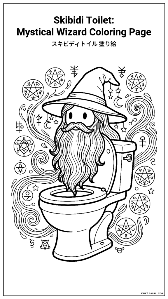 詳細な魔法のシンボルに囲まれた神秘的な魔法使いのスキビディ トイレのキャラクター