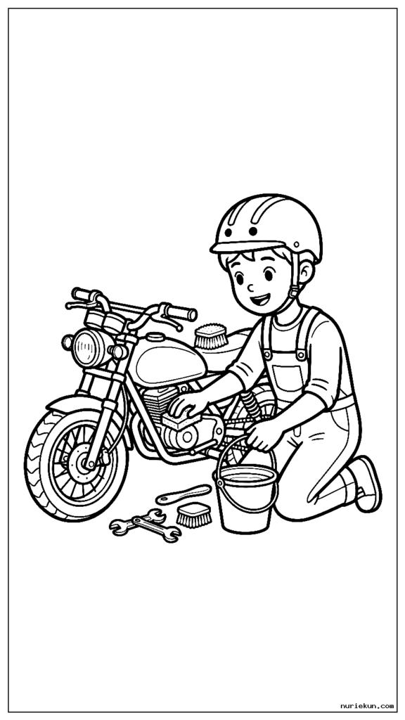 適切な自転車のメンテナンスと掃除を実演するオートバイのライダー