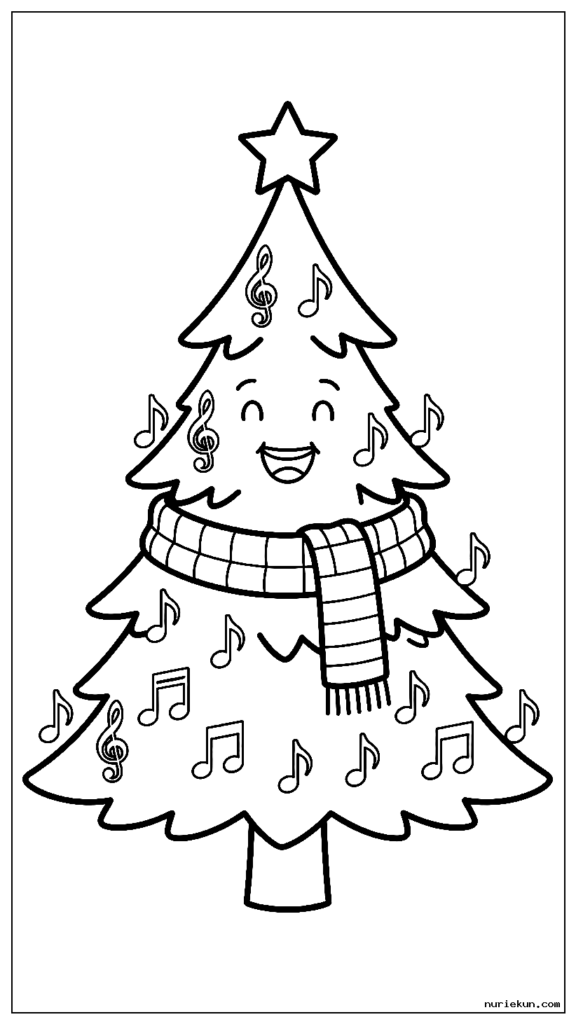 音符の装飾が施されたキャロルを歌うクリスマス ツリー