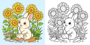 _ひまわり 塗り絵 動物と一緒 ft